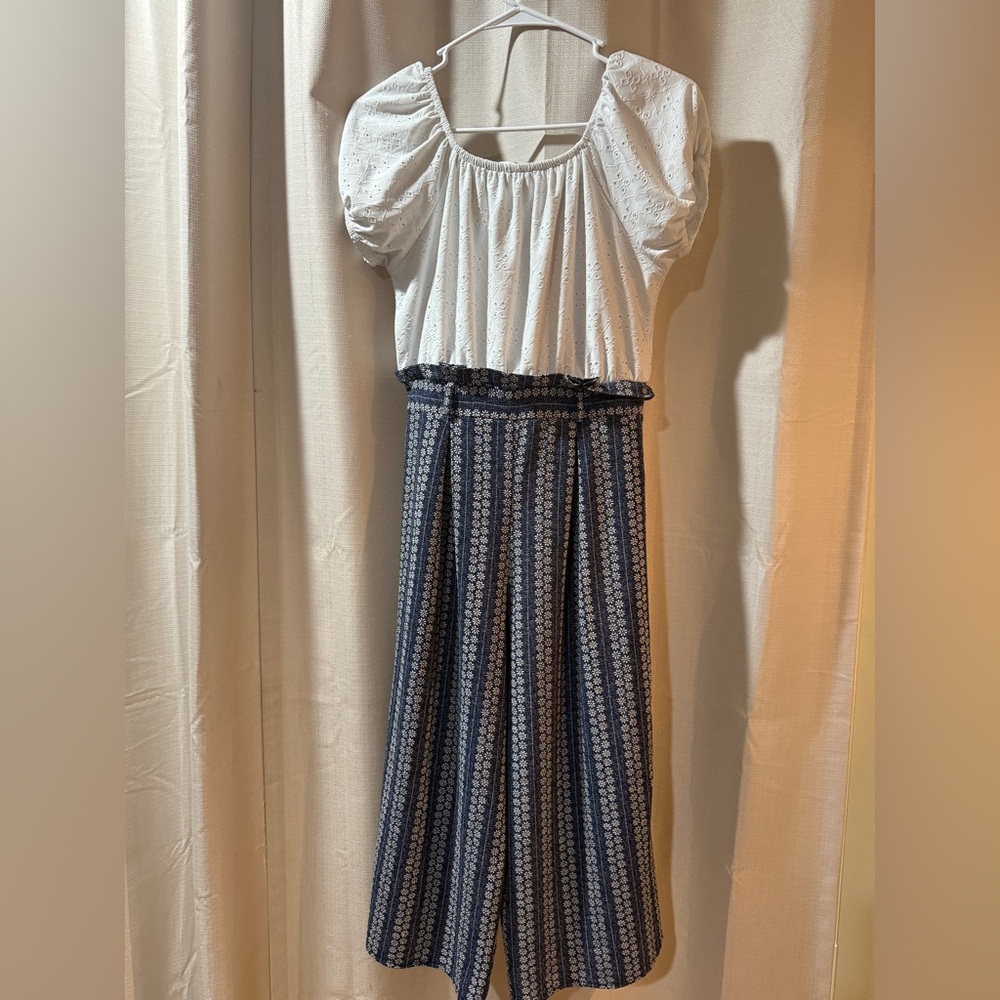 Knit Works White & Blue Jumpsuit Girls Size 16